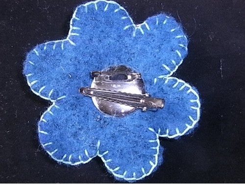 Blue wool felt & crochet flower beaded corsage